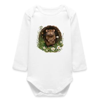 Wood mouse in the flower portal - Baby Organic Long-Sleeved Bodysuit - white - Front