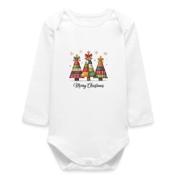 Patchwork-Christbaum-Trio - Baby Organic Langarmbody - Weiß - Vorne