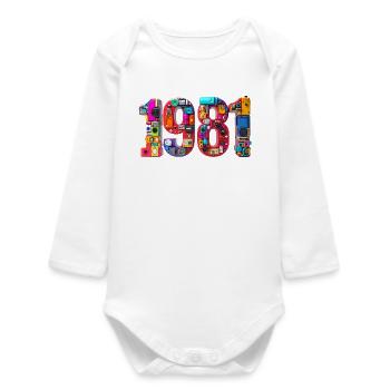 1981 – Date de naissance, diplôme d’études secondaires, mariage, naissance - Body bébé manches longues biologique - blanc - Devant