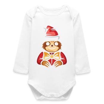 Christmas sloth with hat and bow - Baby Organic Long-Sleeved Bodysuit - white - Front
