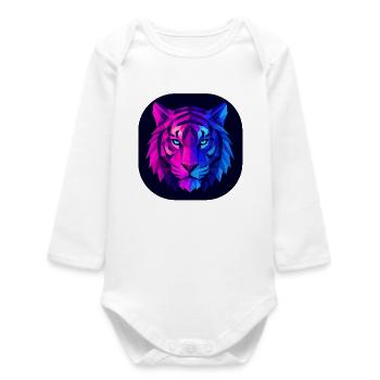 Neon Polygon Tiger: Magenta to Blue - Baby Organic Long-Sleeved Bodysuit - white - Front