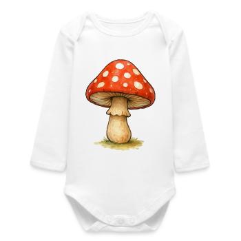 Illustration de champignon rouge - Body bébé manches longues biologique - blanc - Devant
