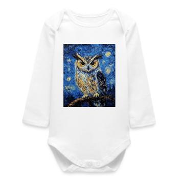 hibou oiseau style van gogh nuit étoilée - Body bébé manches longues biologique - blanc - Devant