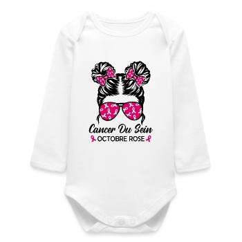Cancer Du Sein Octobre Rose - Body bébé manches longues biologique - blanc - Devant