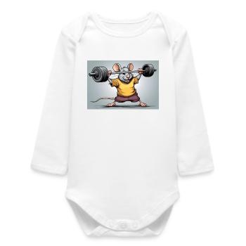 Power mouse during strength training - Baby Organic Long-Sleeved Bodysuit - white - Front