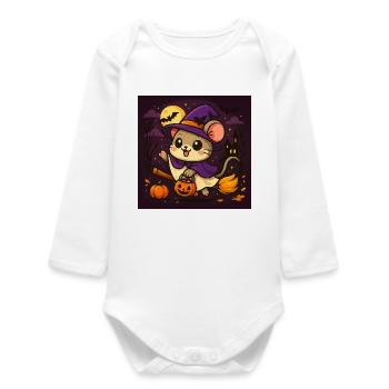 Cute Halloween Mouse as a Witch - Baby Organic Long-Sleeved Bodysuit - white - Front