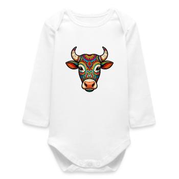 Heilige Kuh Buntes Mandala - Baby Organic Langarmbody - Weiß - Vorne