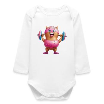 Donut Monster Krafttraining - Baby Organic Langarmbody - Weiß - Vorne