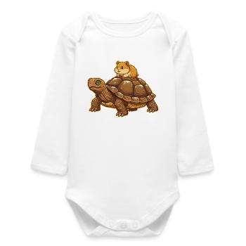 Hamster-Rides-Turtle-Cute-Animal-Friend - Baby Organic Long-Sleeved Bodysuit - white - Front