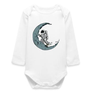 Astronaut Cleaner on Crescent Moon - Baby Organic Long-Sleeved Bodysuit - white - Front