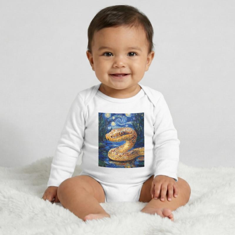 Snake Python Van Gogh Style Starry Night Baby Organic Long-Sleeved Bodysuit