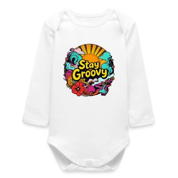 Retro Psychedelic – Stay Groovy - Baby Organic Long-Sleeved Bodysuit - white - Front