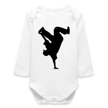 B-Boy Silhouette – Breakdance Power Move Handstand - Baby Organic Long-Sleeved Bodysuit - white - Front