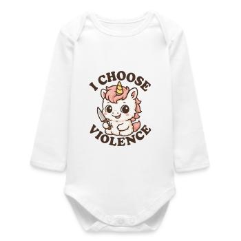 Rebellisches Einhorn – Ich entscheide mich für Gewalt - Baby Organic Langarmbody - Weiß - Vorne
