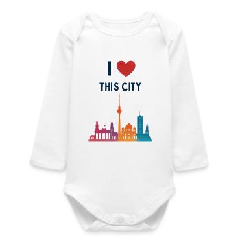 Ich liebe diese Stadt – bunte Skyline - Baby Organic Langarmbody - Weiß - Vorne