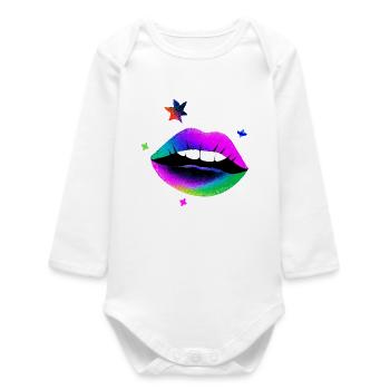 Rainbow Lips Pop Art Neon - Baby Organic Long-Sleeved Bodysuit - white - Front