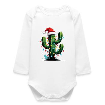 Cactus Christmas with lights - Baby Organic Long-Sleeved Bodysuit - white - Front