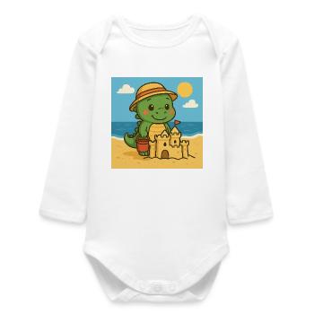 Doni sur la plage – l’été, le soleil et le plaisir des dinosaures ! - Body bébé manches longues biologique - blanc - Devant