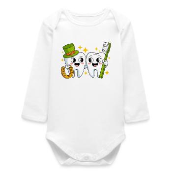 Lustiger Zahnarzt St Patricks Kunst - Baby Organic Langarmbody - Weiß - Vorne