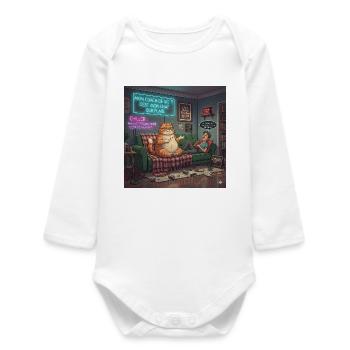 Chill Katze Auf Neon Plaid - Baby Organic Langarmbody - Weiß - Vorne