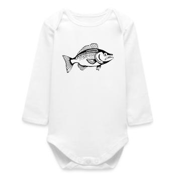 Personalized Fish T-Shirt for Angler Gift - Baby Organic Long-Sleeved Bodysuit - white - Front