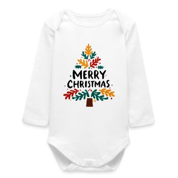 Colorful Leaf Christmas Tree - Baby Organic Long-Sleeved Bodysuit - white - Front