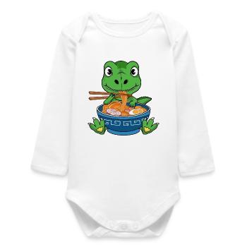Drôle de nouilles Ramen Vert Dinosaure - Body bébé manches longues biologique - blanc - Devant