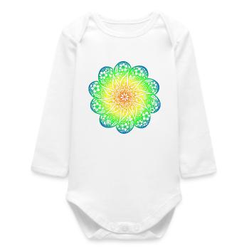 Blumen Rainbow Mandala Hoodie im Boho Retro Style - Baby Organic Langarmbody - Weiß - Vorne