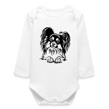 Papillon Kopf - Baby Organic Langarmbody - Weiß - Vorne