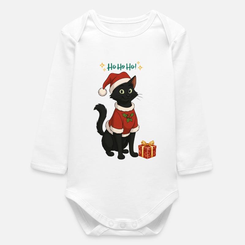 HoHoHo!! black cat - Baby Organic Long-Sleeved Bodysuit - white