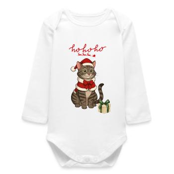 HoHoho, Grey Cat - Baby Organic Long-Sleeved Bodysuit - white - Front