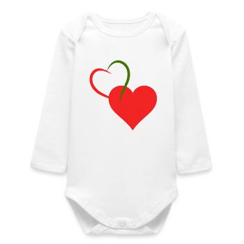 Coeur rouge et vert - Body bébé manches longues biologique - blanc - Devant