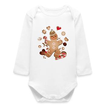 Fröhlicher Lebkuchenmann mit Weihnachtsplätzchen - Baby Organic Langarmbody - Weiß - Vorne