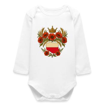 Couronne de carte polonaise avec motif de coquelicots - Body bébé manches longues biologique - blanc - Devant