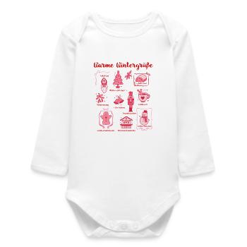 Warmth Winter Greetings Pink Figurines - Baby Organic Long-Sleeved Bodysuit - white - Front