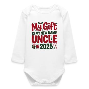 Mon cadeau est mon nouveau nom Oncle 2025 - Body bébé manches longues biologique - blanc - Devant