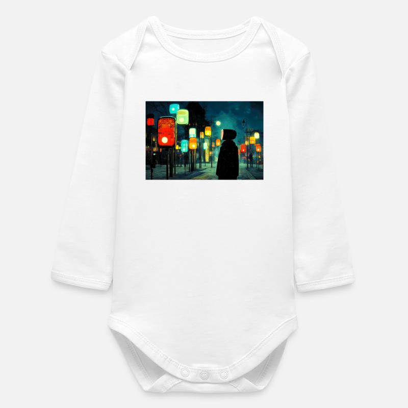 Night lamp path in neon light Ampelmännchen - Baby Organic Long-Sleeved Bodysuit - white
