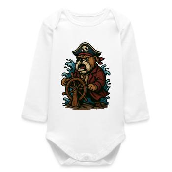 Fierce Pirate Bulldog Helm Captain Mascot Art - Baby Organic Long-Sleeved Bodysuit - white - Front