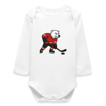 Motif de hockey sur glace ours polaire - Body bébé manches longues biologique - blanc - Devant