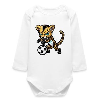 Bande dessinée de football guépard - Body bébé manches longues biologique - blanc - Devant