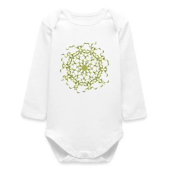 Ornement en filigrane vert – forme de mandala floral - Body bébé manches longues biologique - blanc - Devant