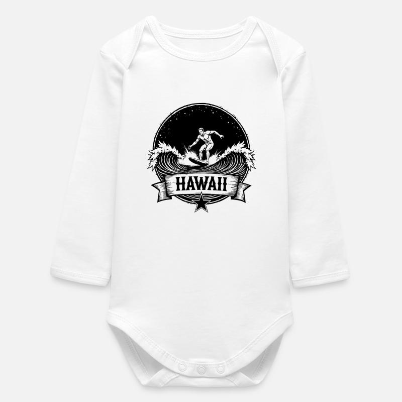 Hawaii Surfer Surfer sur Pacific Wave - Body bébé manches longues biologique - blanc