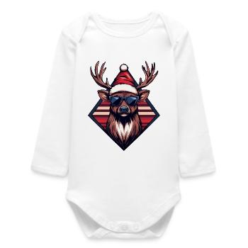 Rentier mit SantaMütze und Sonnenbrille - Baby Organic Langarmbody - Weiß - Vorne