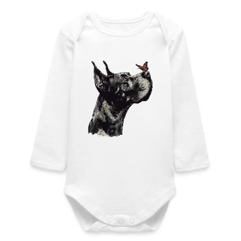 Great Dane with Red Butterfly - Baby Organic Long-Sleeved Bodysuit - white - Front