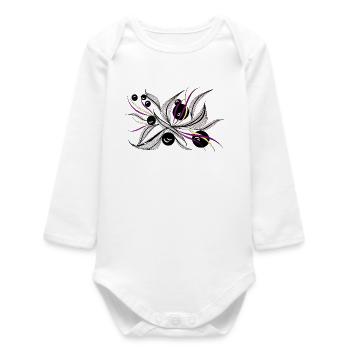 Black and White Flower Beam Pattern - Baby Organic Long-Sleeved Bodysuit - white - Front