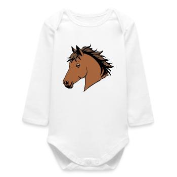 Pferde T-shirt Geschenk Reiter  - Baby Organic Langarmbody - Weiß - Vorne