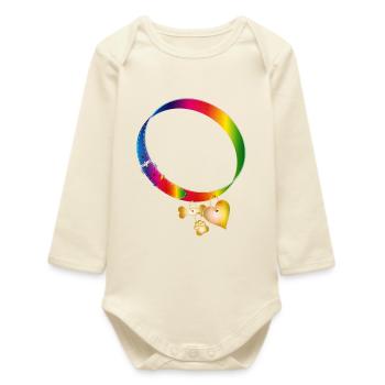 Rainbow Dog Collar Motif with Pendants - Baby Organic Long-Sleeved Bodysuit - soft Ecru - Front