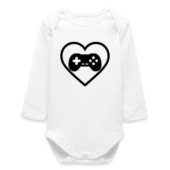 Heart Retrogaming – Vintage-Controller-Design - Baby Organic Langarmbody - Weiß - Vorne