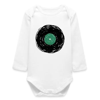 Skizzenzeichnung auf Vinylalbum - Baby Organic Langarmbody - Weiß - Vorne