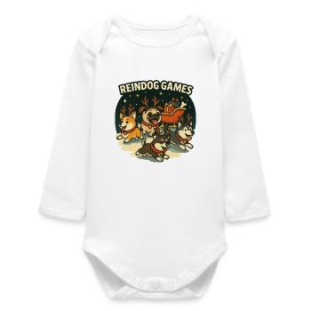 Reindog Games Winter Pups - Baby Organic Long-Sleeved Bodysuit - white - Front